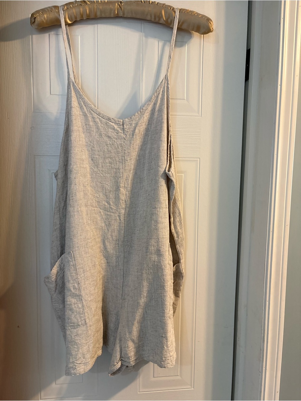 Casual Lightweight Linen Romper in Natural Beige